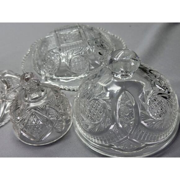 Vintage 2 Clear Dome Butter Dishes/McKee Aztec Sunburst/US Glass Pennsylvania - Picture 7 of 7